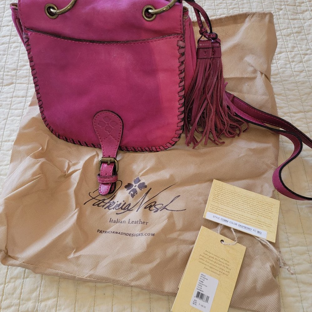 Patricia Nash Raspberry Suede Crossbody Tassle Bag